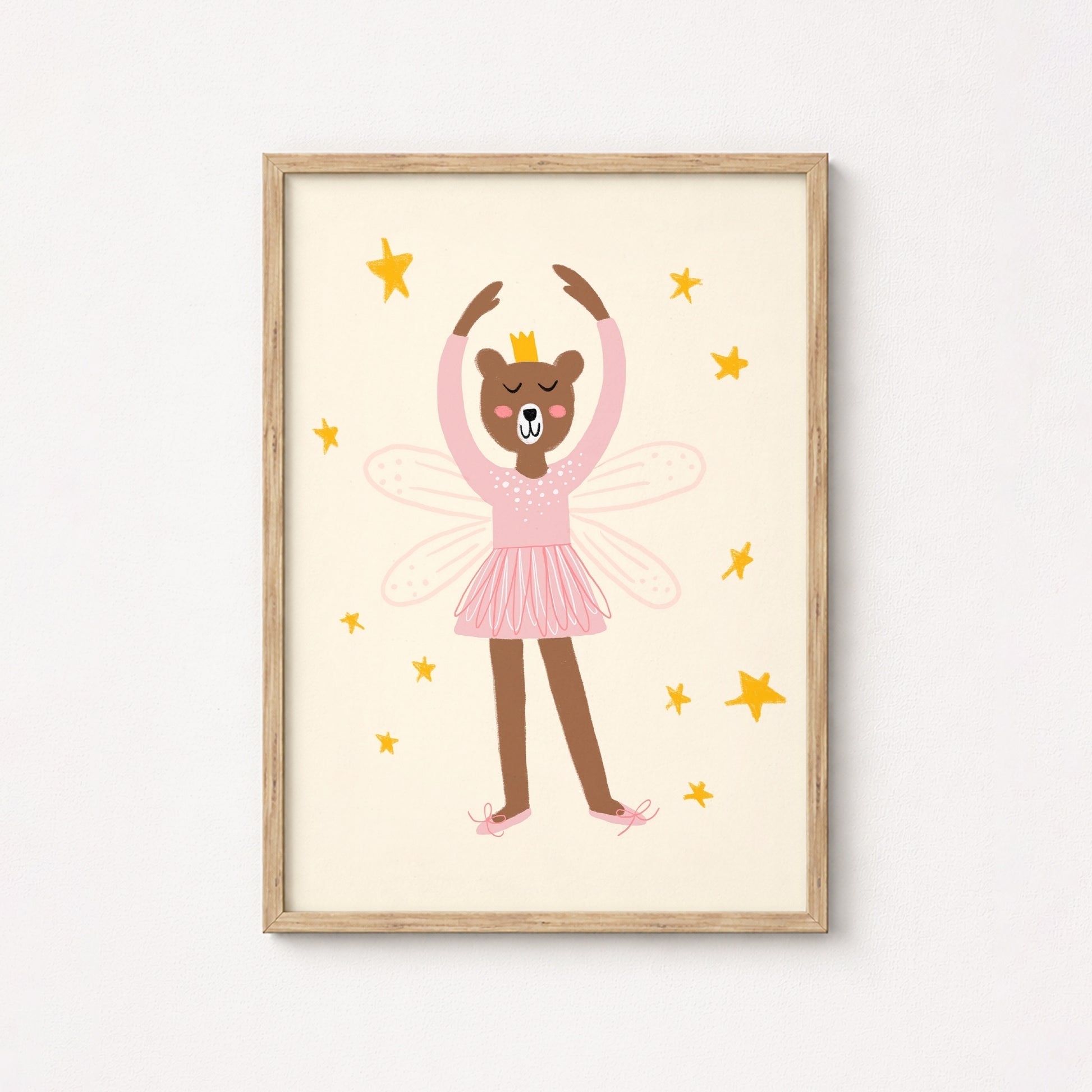 Fairy Bear Ballerina Wall Art - Pink Girl Nursery Print