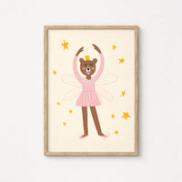 Fairy Bear Ballerina Wall Art - Pink Girl Nursery Print