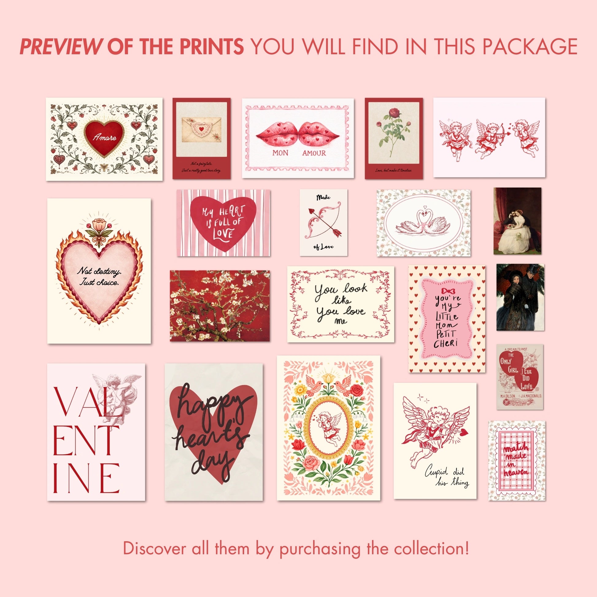 Ensemble de 20 estampes vintage pour la Saint-Valentin