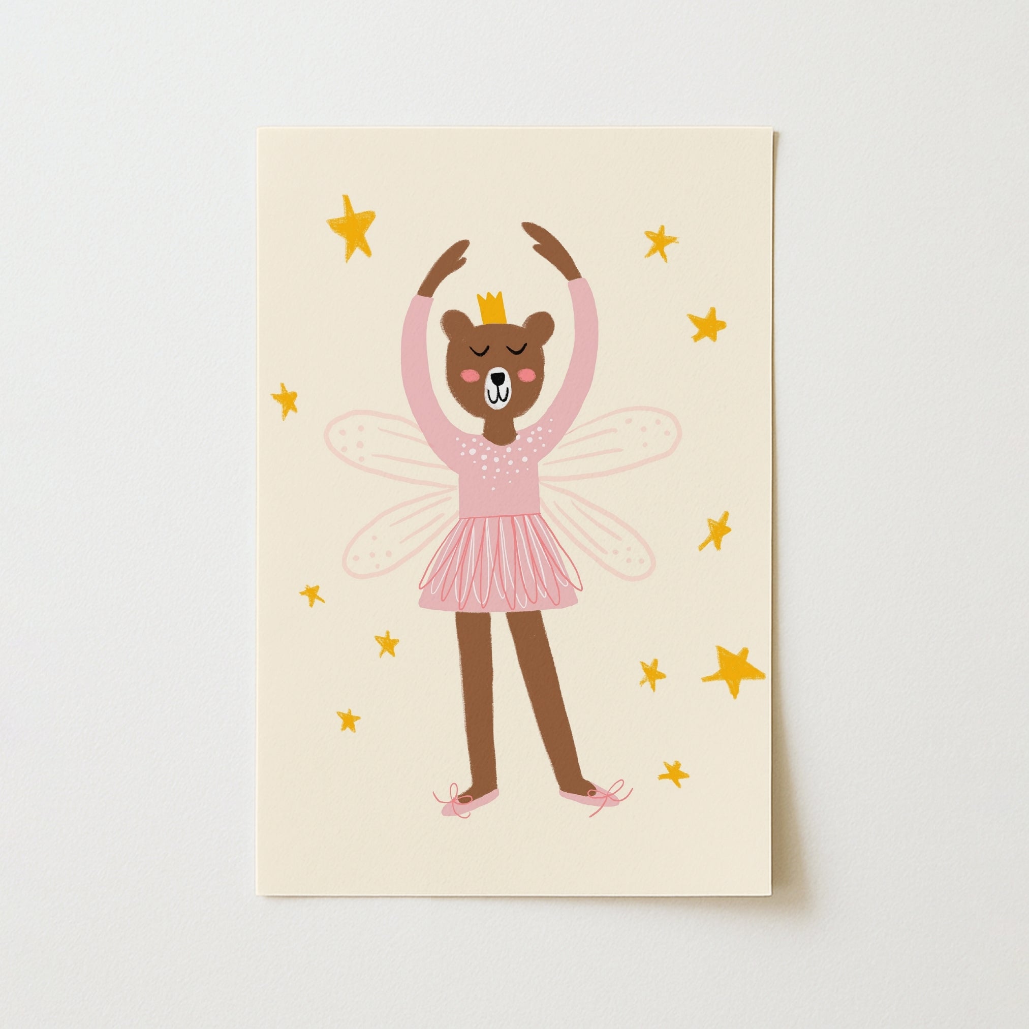 Fairy Bear Ballerina Wall Art - Pink Girl Nursery Print