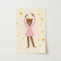 Fairy Bear Ballerina Wall Art - Pink Girl Nursery Print