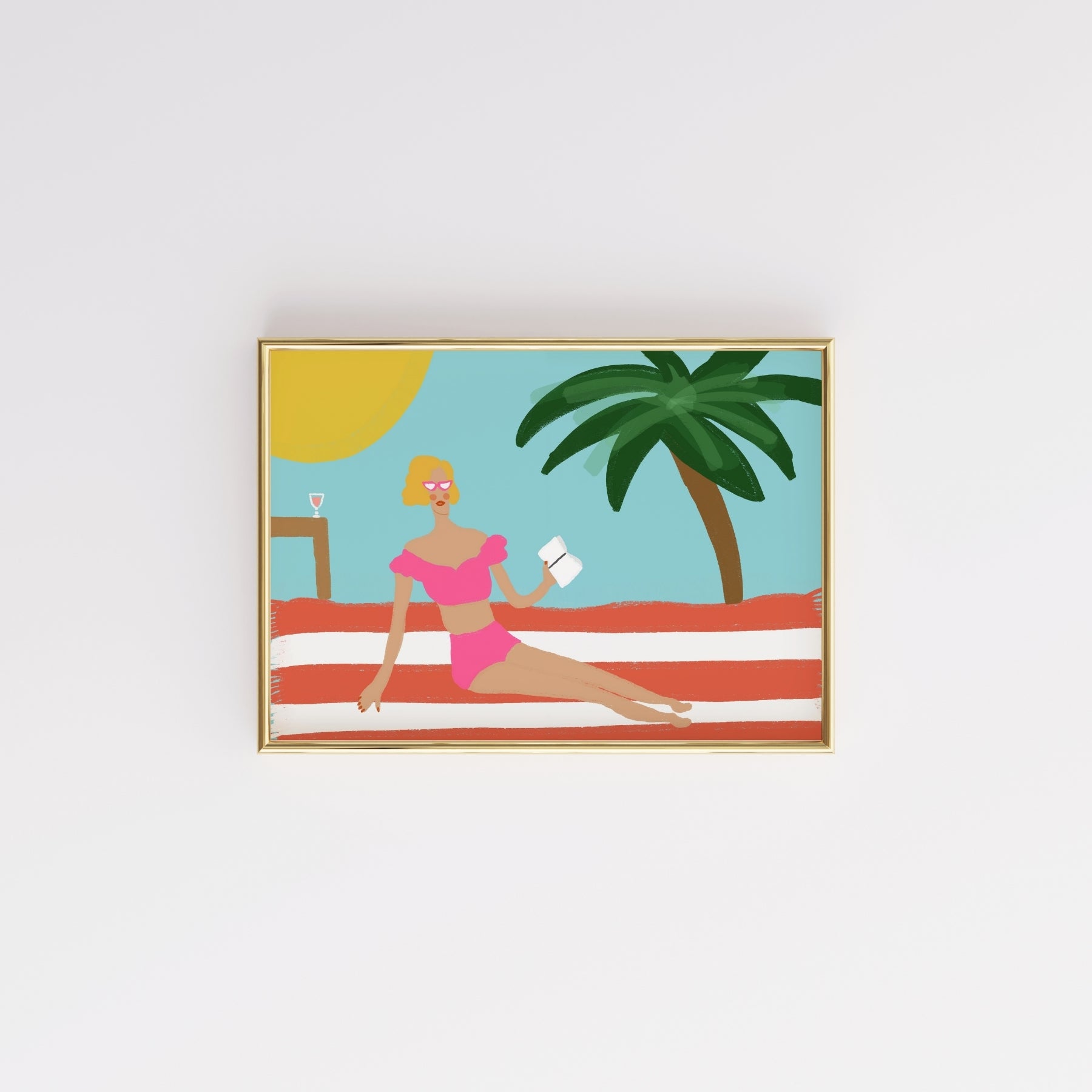 Preppy Beach Girl Print – Retro Summer Wall Art