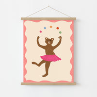 Dancing Bear Wall Art - Pink Ballerina Nursery Print