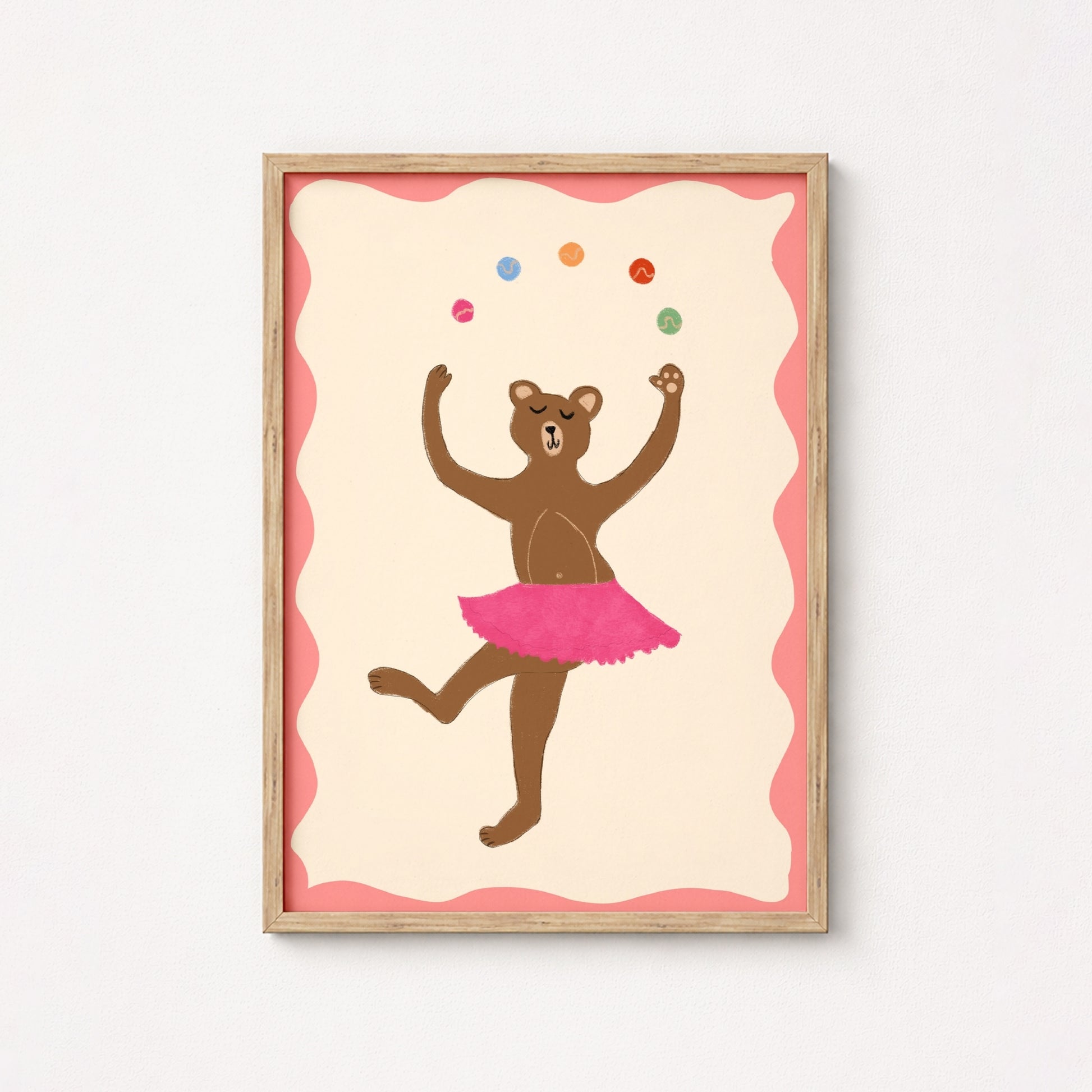 Dancing Bear Wall Art - Pink Ballerina Nursery Print