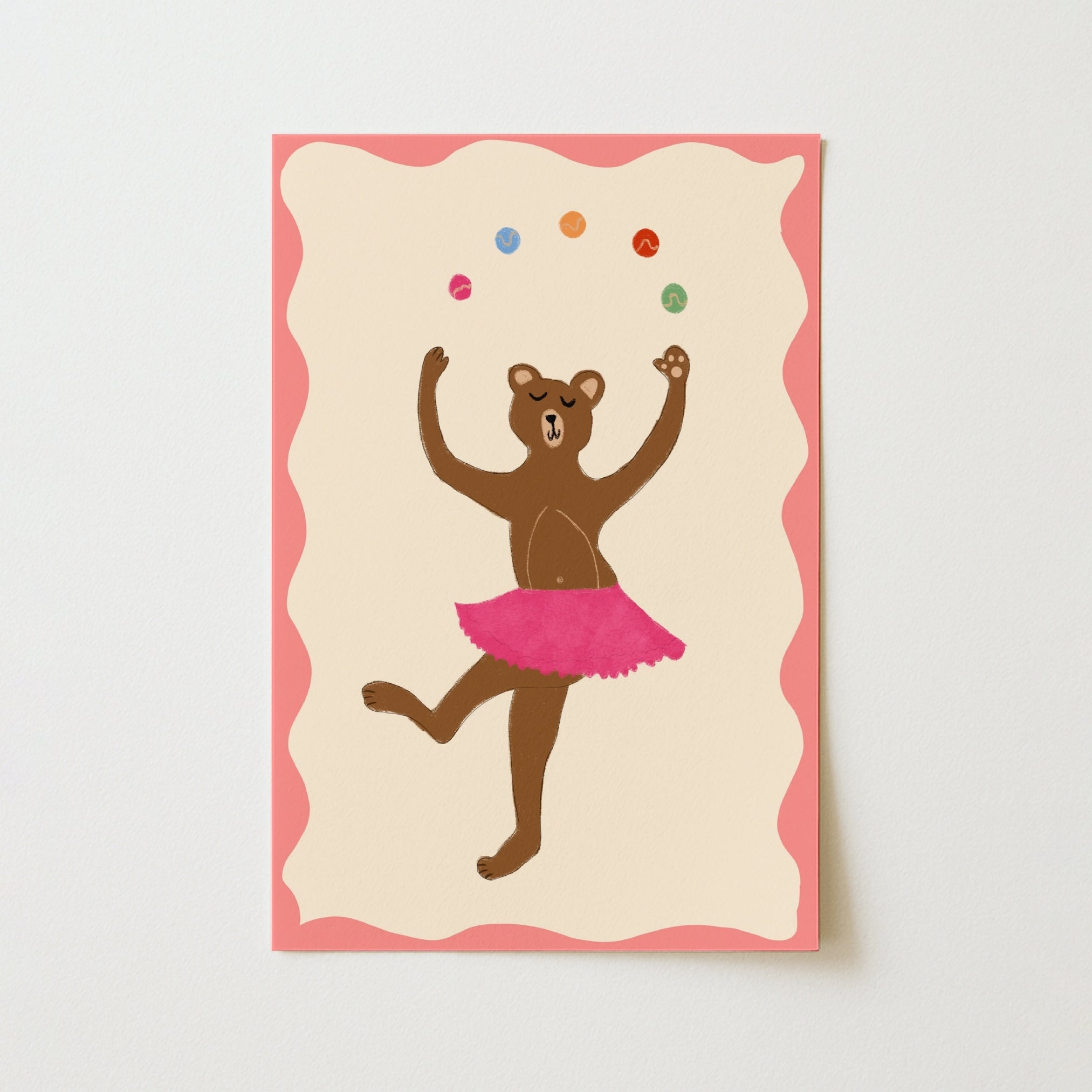 Dancing Bear Wall Art - Pink Ballerina Nursery Print