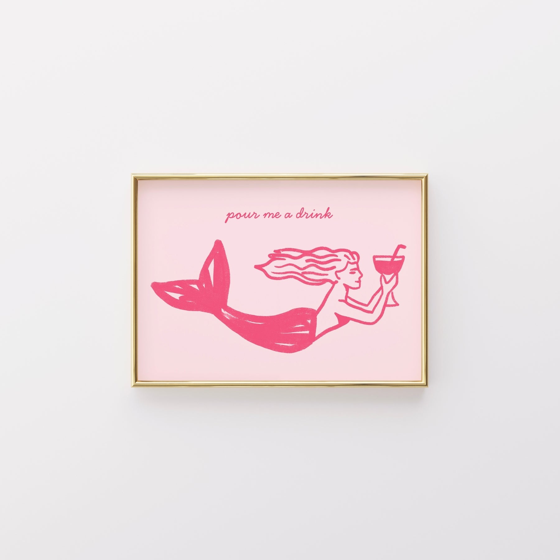 Versami un drink, stampa sirena – Arte murale costiera rosa