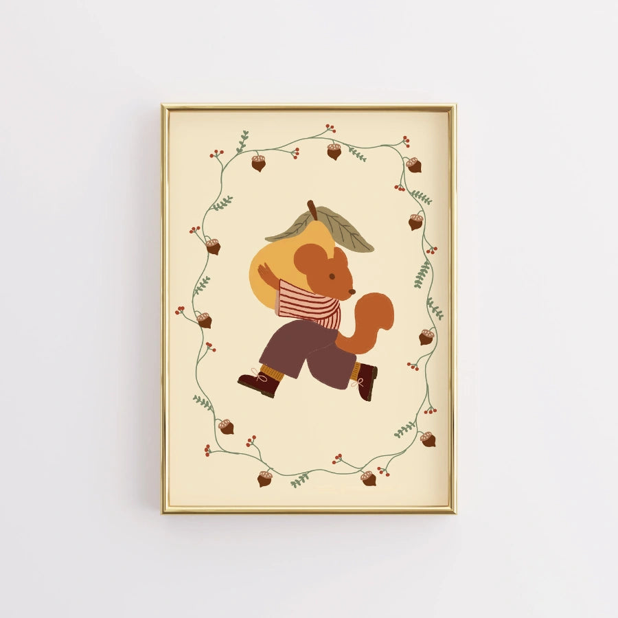 Autumn Squirrel Wall Art - Cute Fall Animal Print
