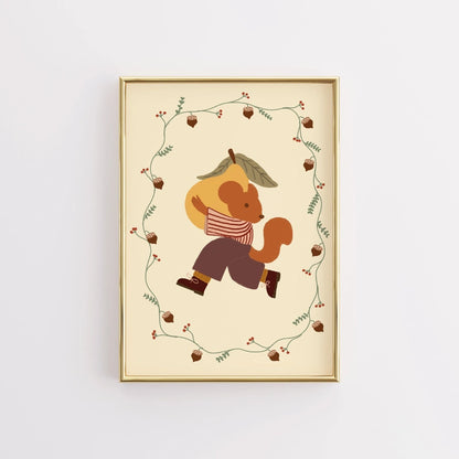 Autumn Squirrel Wall Art - Cute Fall Animal Print