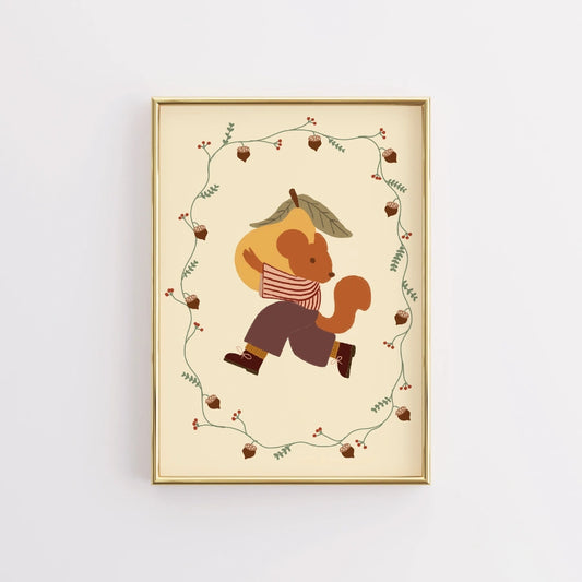 Autumn Squirrel Wall Art - Cute Fall Animal Print
