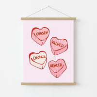 Stampabile "Scelto, apprezzato, guarito" - Decorazioni con cuori di caramelle della fede