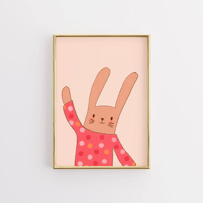 Bunny in Polka Dots Wall Art – Cute Rabbit Nursery Poster