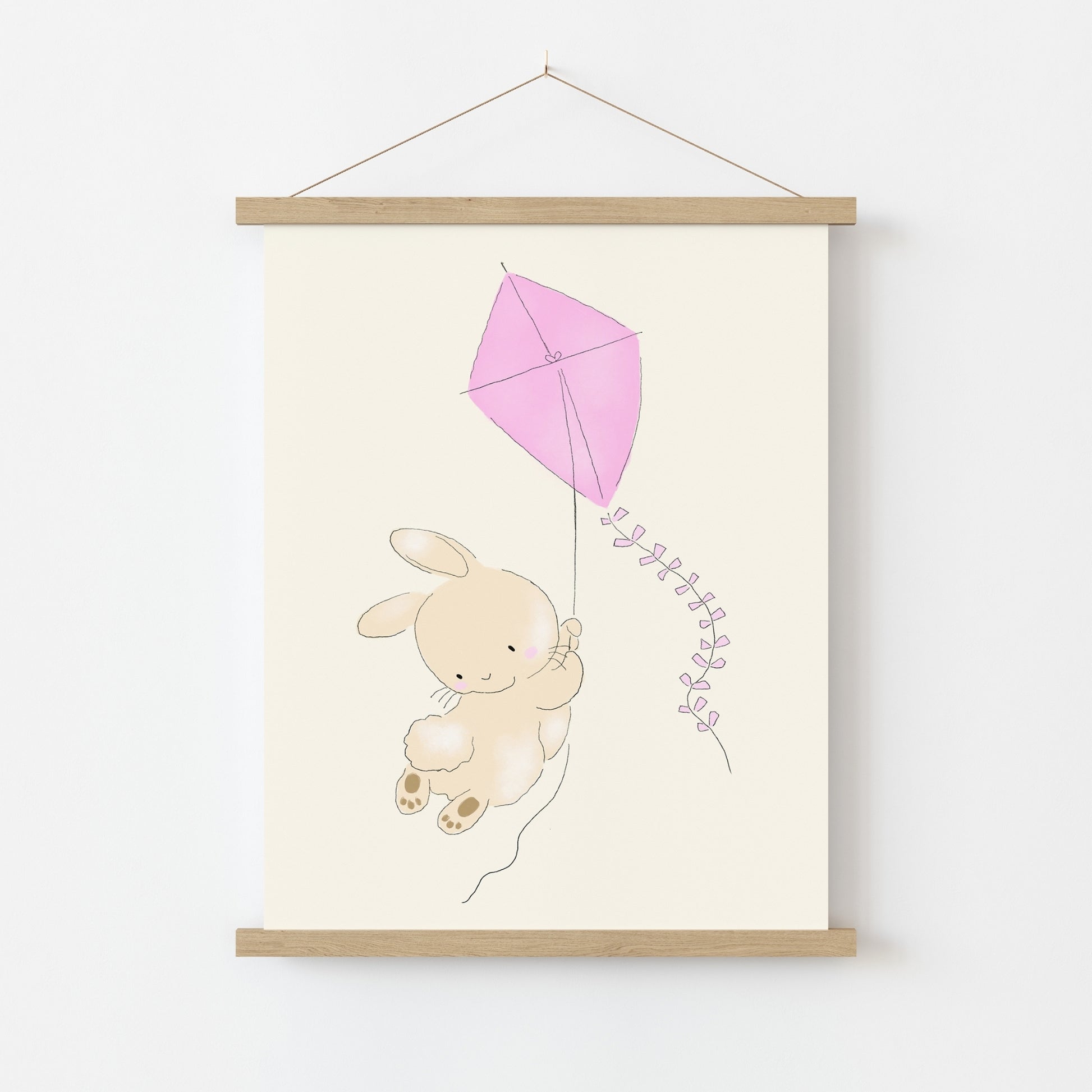 Flying Bunny Wall Art - Pink Kite Rabbit Print for Girls, Girls Room Decor