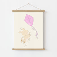 Flying Bunny Wall Art - Pink Kite Rabbit Print for Girls, Girls Room Decor