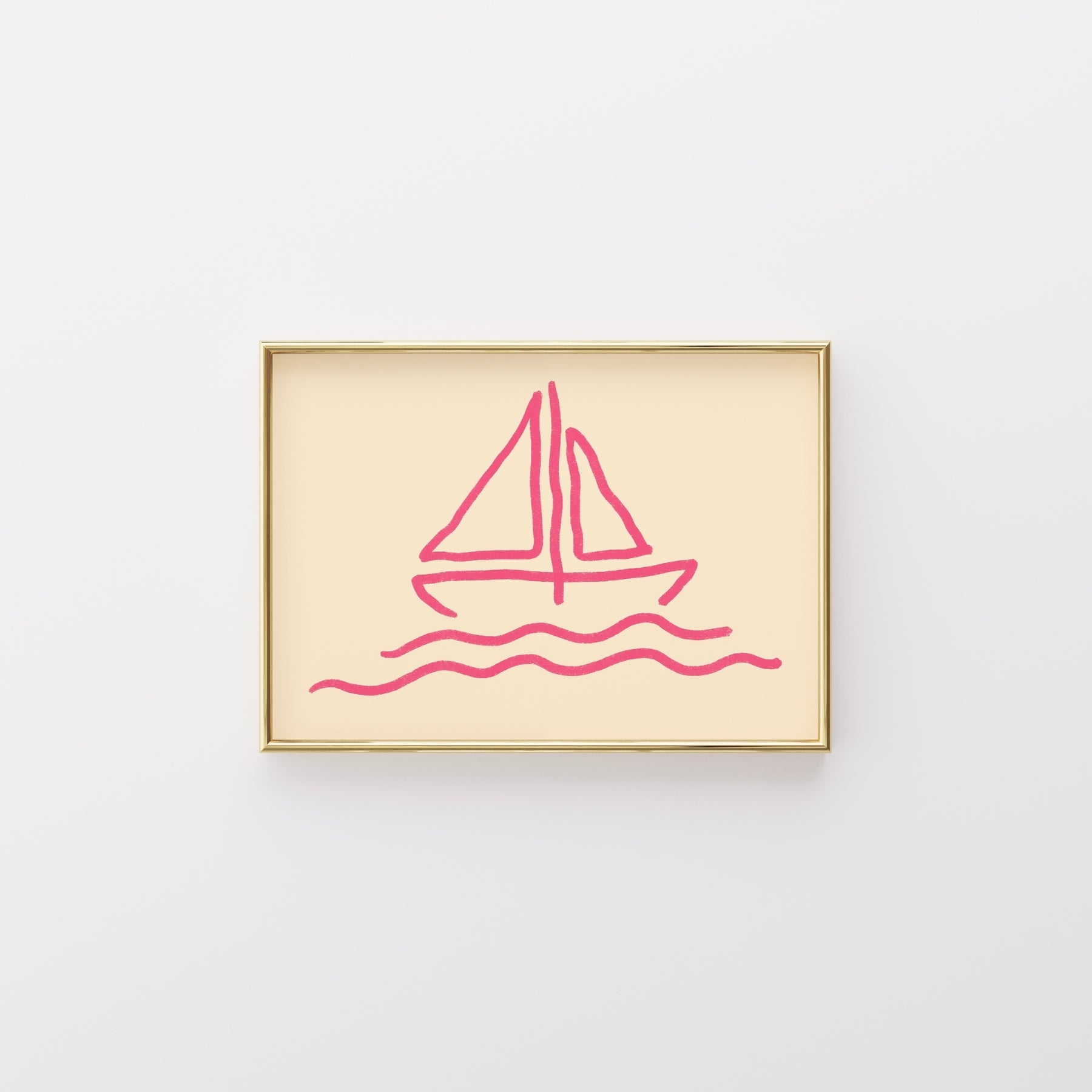 Stampa artistica con linea di barca a vela – Arte murale nautica rosa