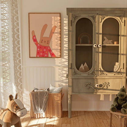 Bunny in Polka Dots Wall Art – Cute Rabbit Nursery Poster