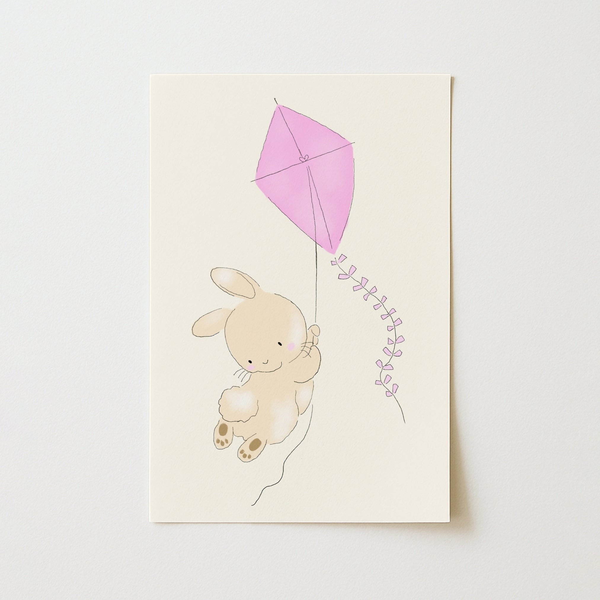 Flying Bunny Wall Art - Pink Kite Rabbit Print for Girls, Girls Room Decor