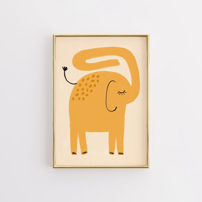 Orange Elephant Wall Art – Minimalist Nursery Poster