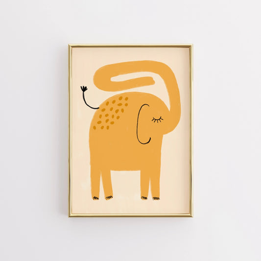 Orange Elephant Wall Art – Minimalist Nursery Poster