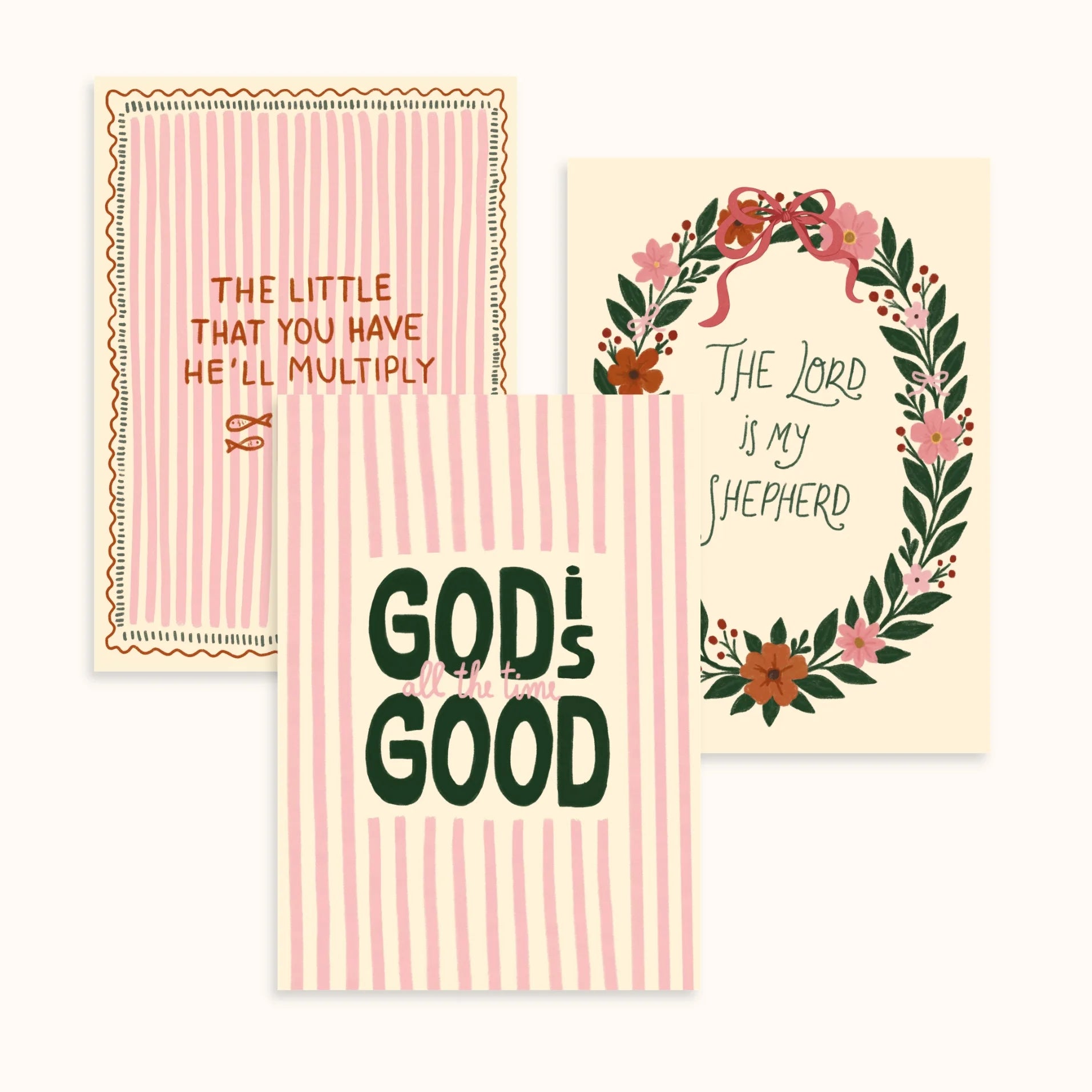 Citations de foi chrétienne et motifs floraux – Lot de 3 affiches de Noël