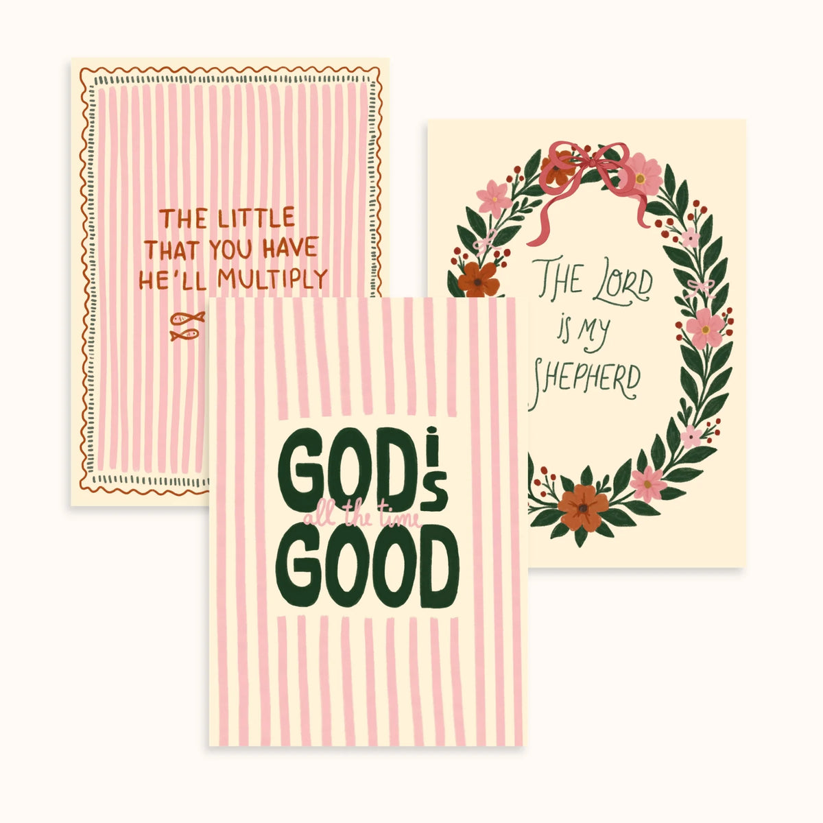 Frases de fe cristiana y motivos florales – Set de 3 pósters navideños