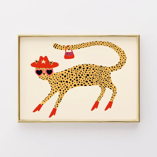Cool Cheetah Wall Art – Funny Cowboy Animal Print