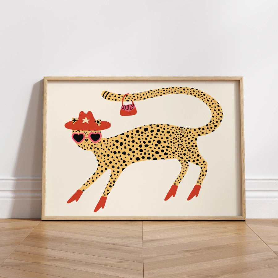 Cool Cheetah Wall Art – Funny Cowboy Animal Print