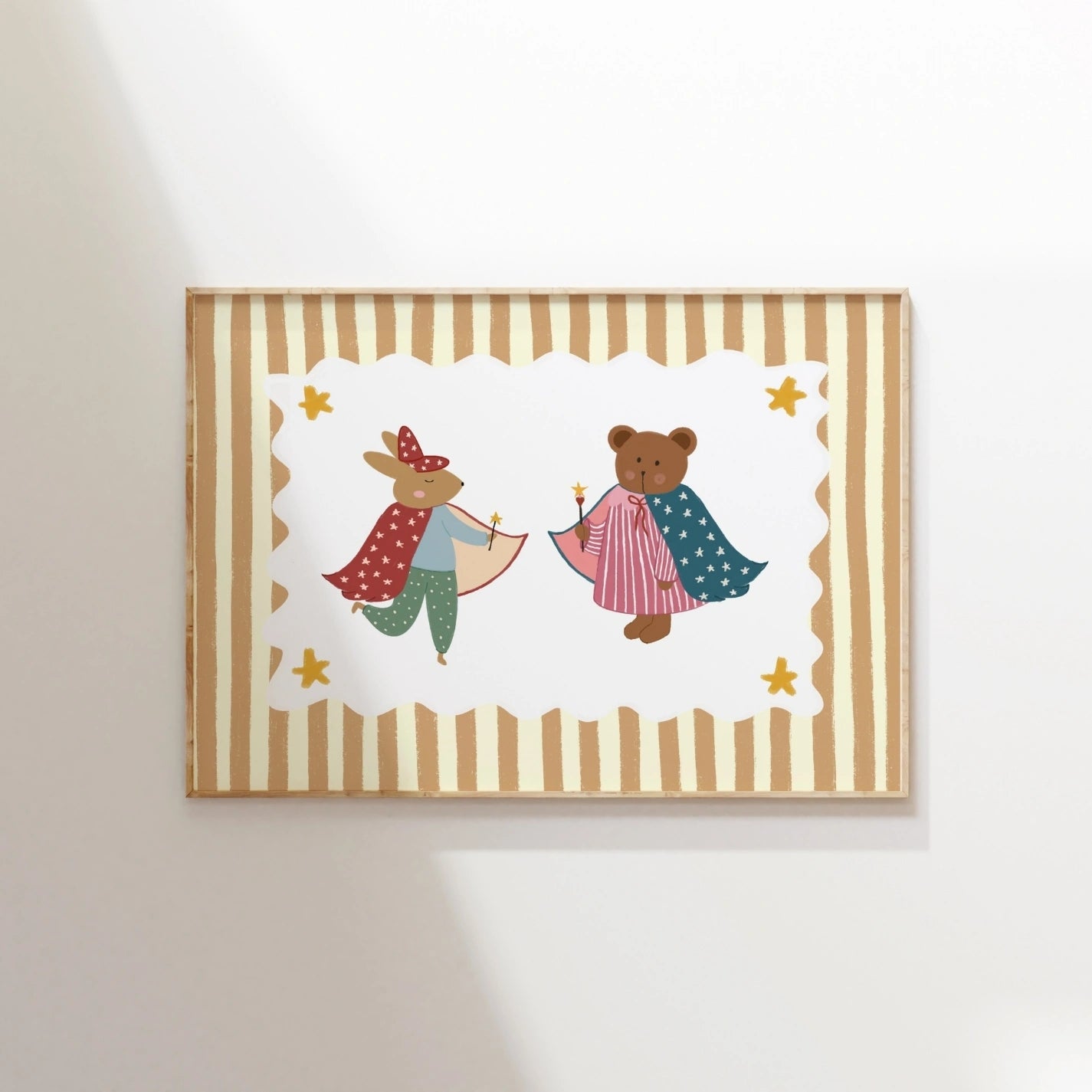 Bunny and Bear Superhero Print, Whimsical Kids Decor