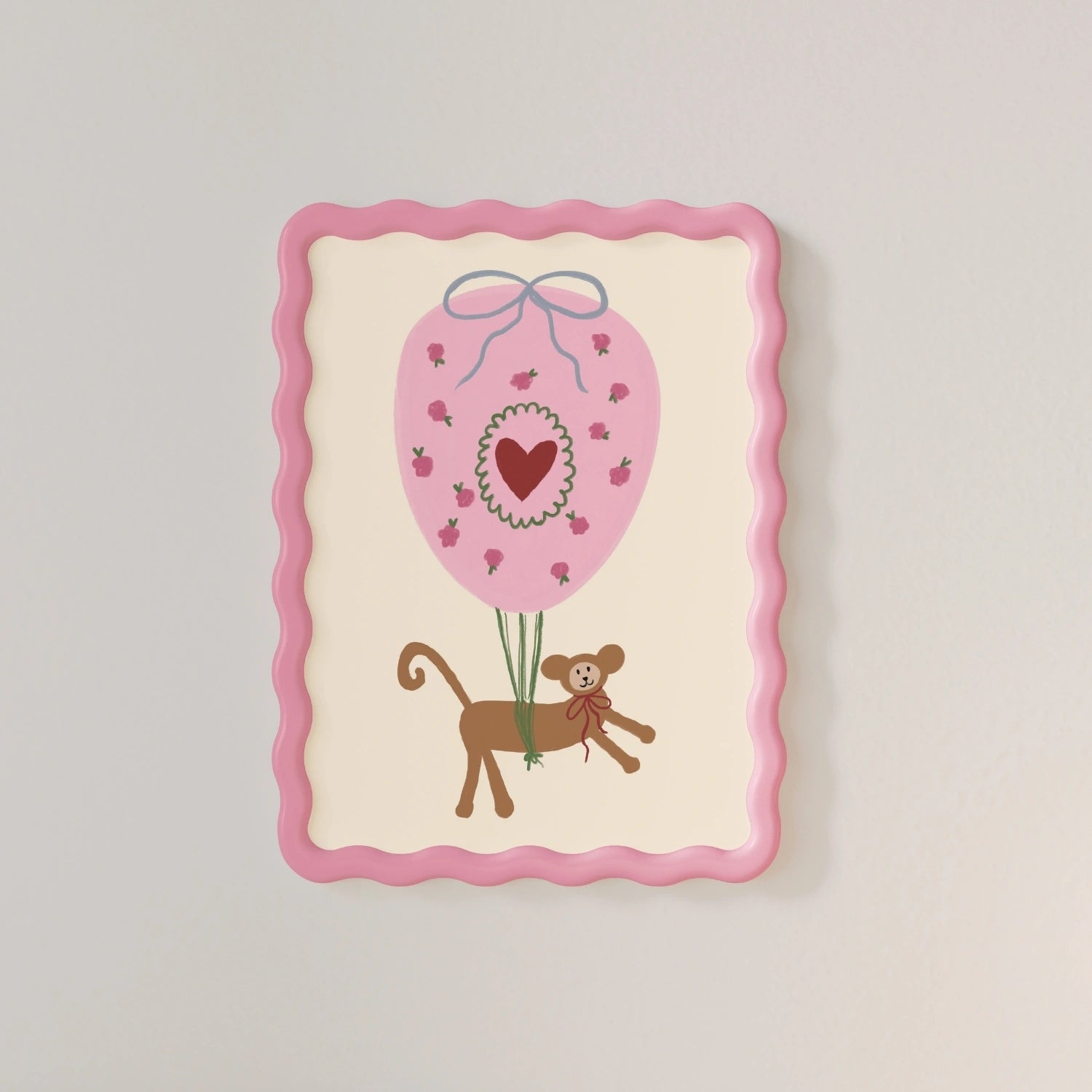 Stampa per cameretta con scimmia e palloncino, decorazione per la camera delle bambine
