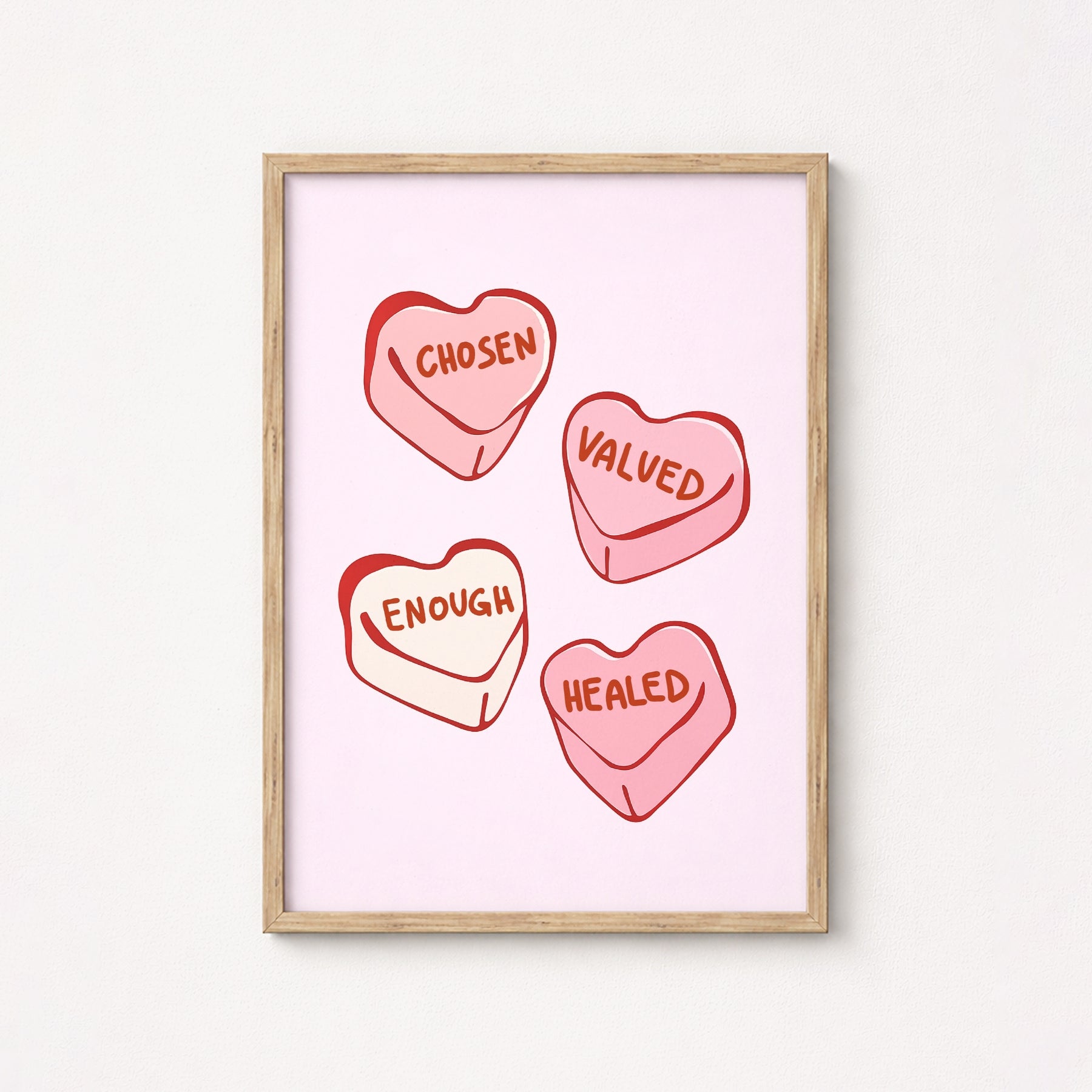 Stampabile "Scelto, apprezzato, guarito" - Decorazioni con cuori di caramelle della fede