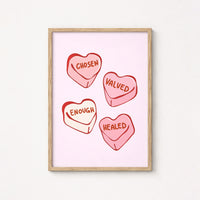Stampabile "Scelto, apprezzato, guarito" - Decorazioni con cuori di caramelle della fede