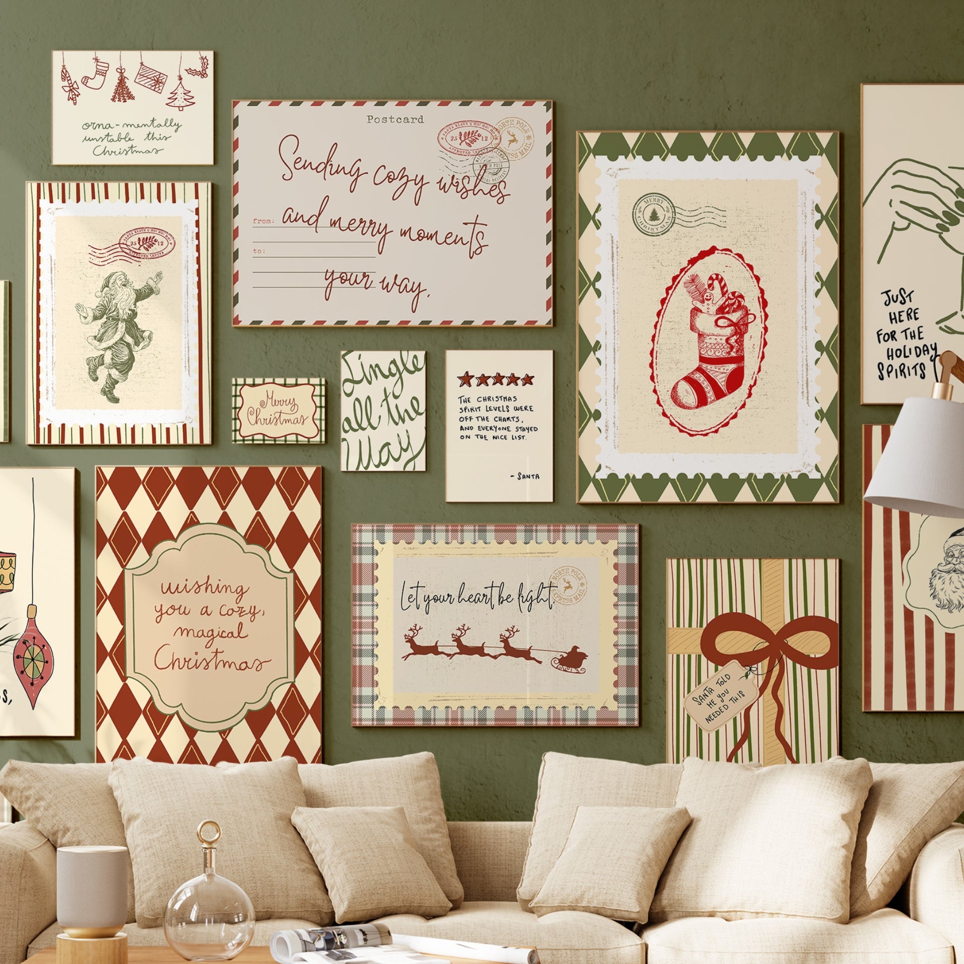 Set di 17 stampe natalizie disegnate a mano