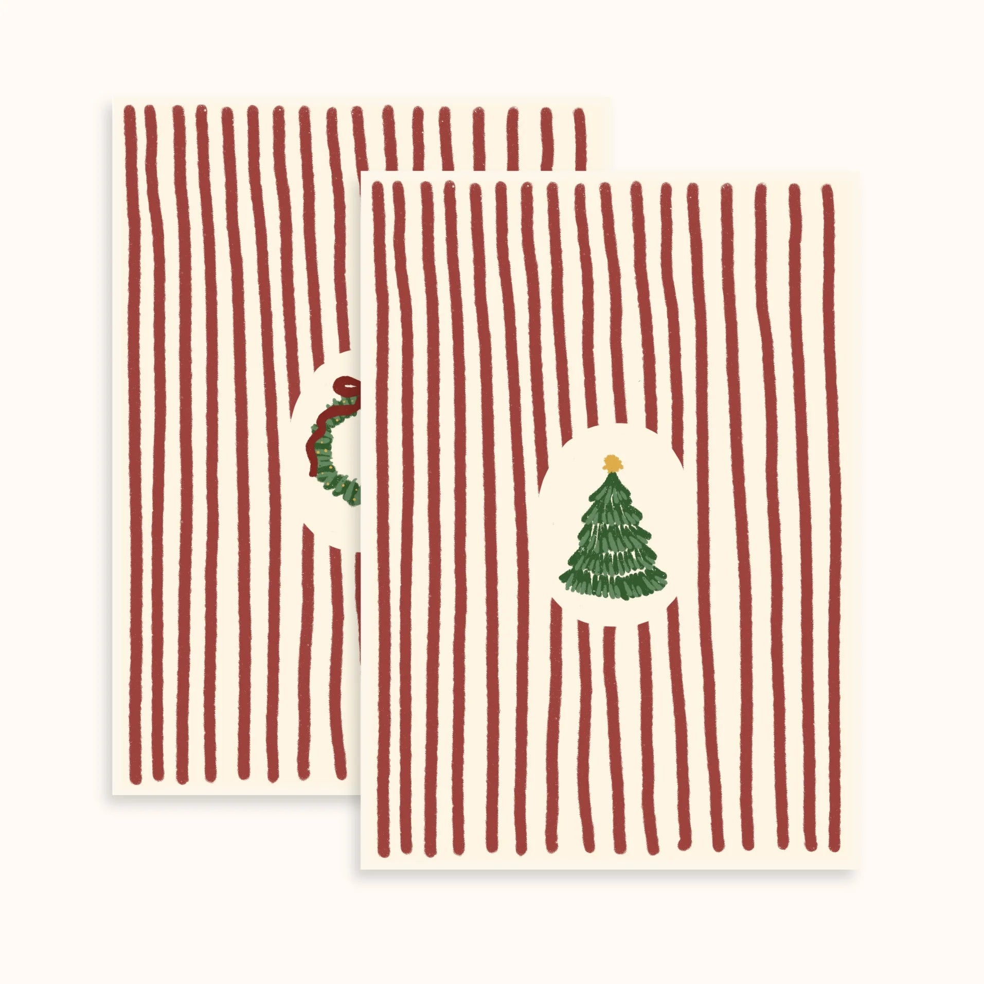 Rayures de Noël et feuillage festif vintage – Lot de 2 affiches de Noël