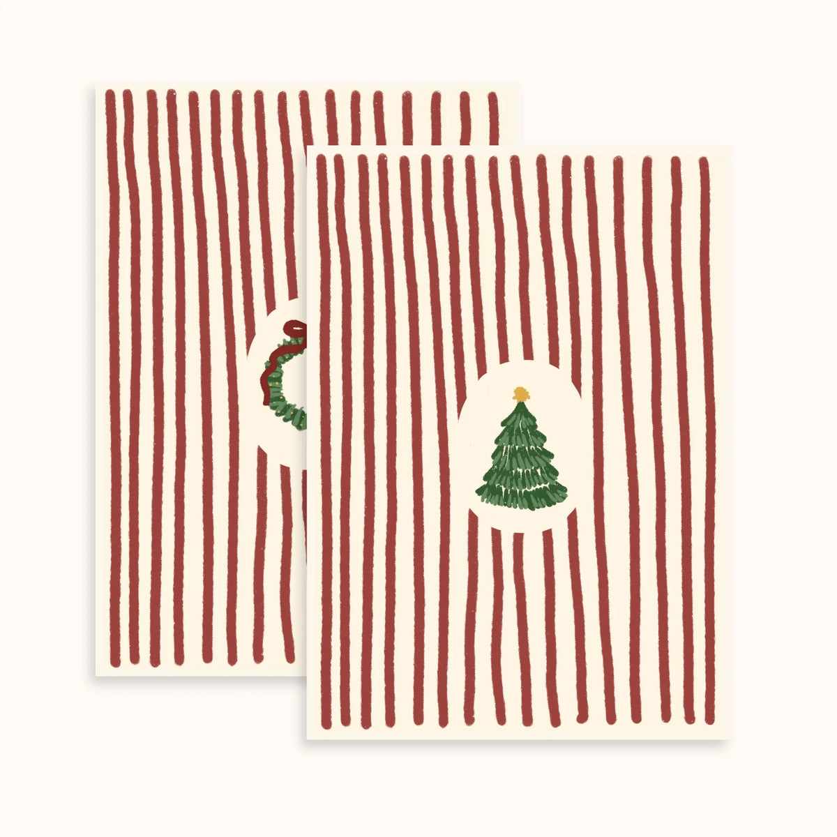 Rayas navideñas y ramas festivas vintage – Set de 2 pósters navideños