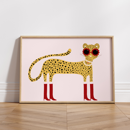 Cool Pink Cheetah Print – Funny Animal Wall Art for Kids