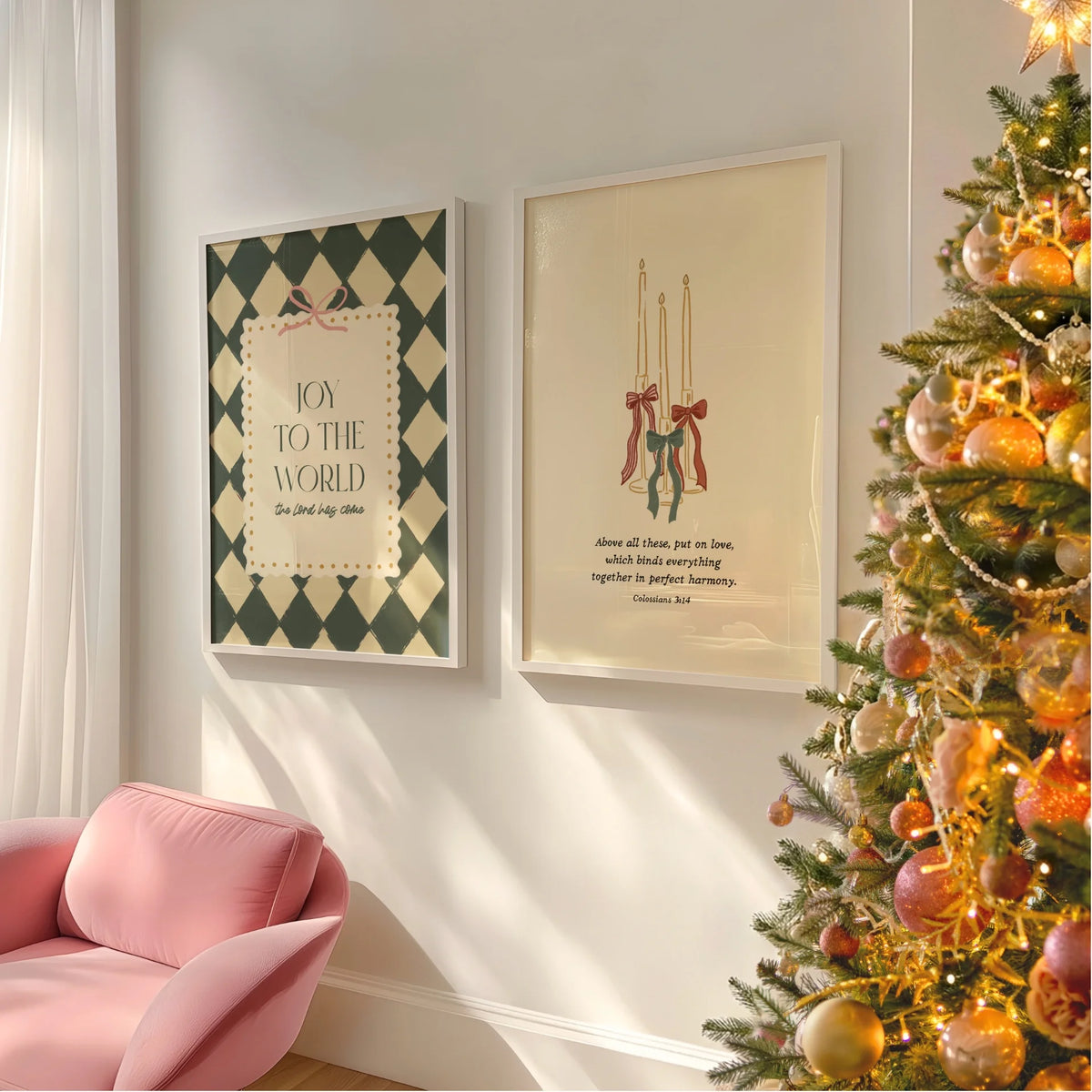 Joy to the World y velas navideñas – Set de 2 pósters navideños