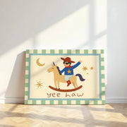 Yeehaw Cowboy on a Rocking Horse – Nursery & Kids Canvas Wall Art