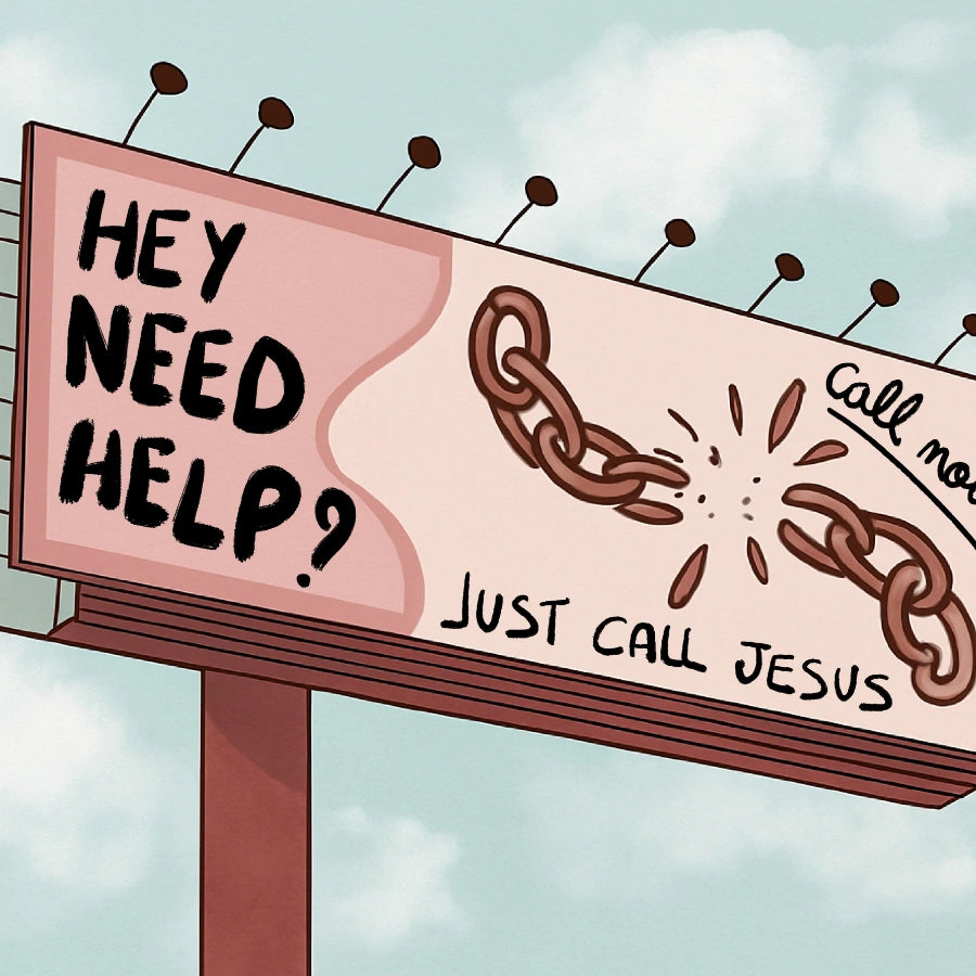 Hey Need Help Call Jesus Wall Art – Funny Christian Road Sign Print