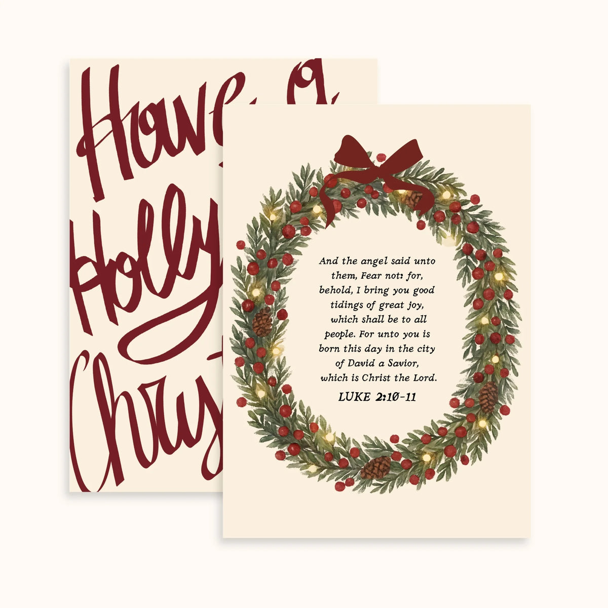 Corona navideña tradicional y frases Holly Jolly – Set de 2 pósters navideños