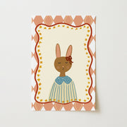 Vintage Bunny in a Blue Dress – Art mural pour chambre de bébé et enfants