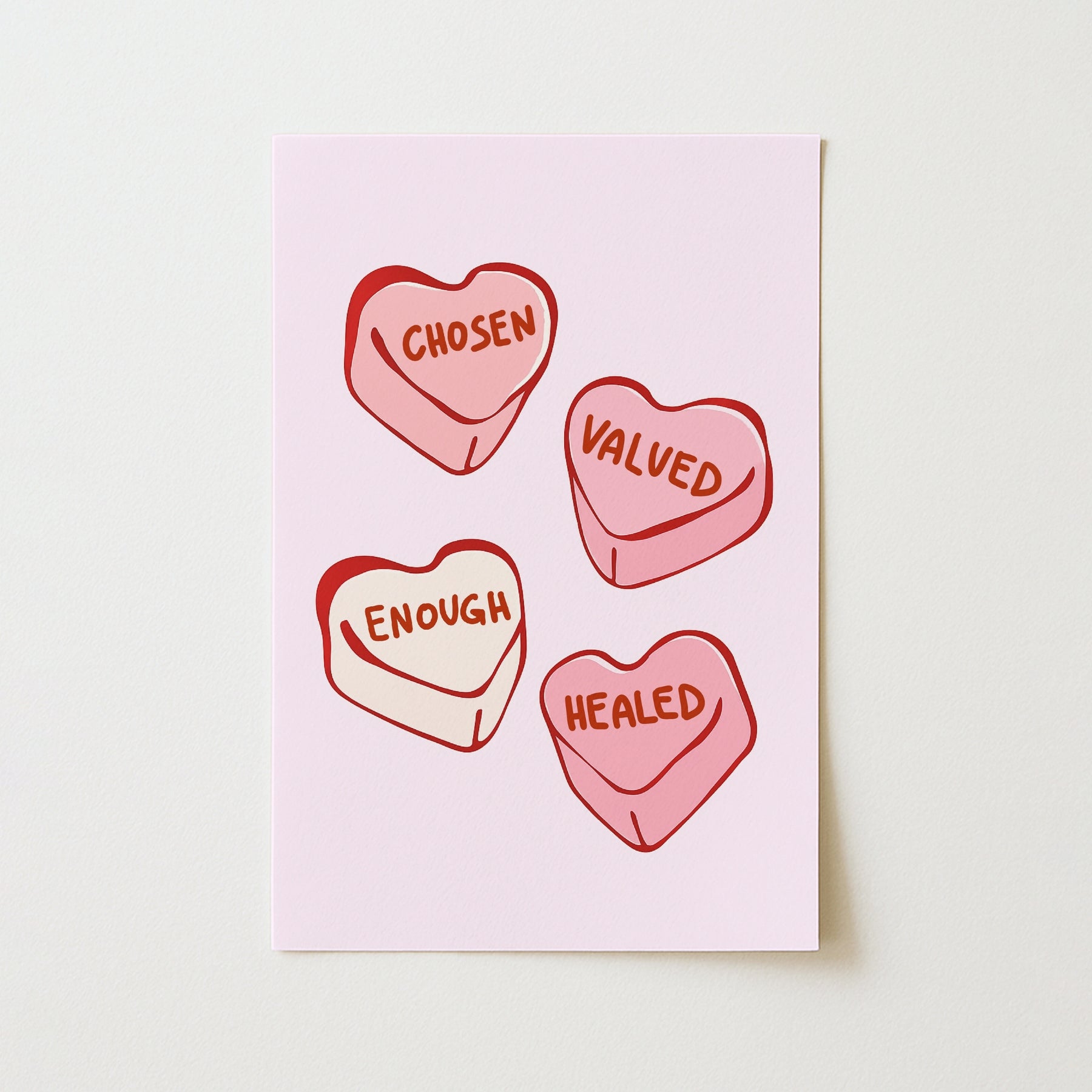 Stampabile "Scelto, apprezzato, guarito" - Decorazioni con cuori di caramelle della fede