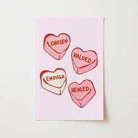 Stampabile "Scelto, apprezzato, guarito" - Decorazioni con cuori di caramelle della fede