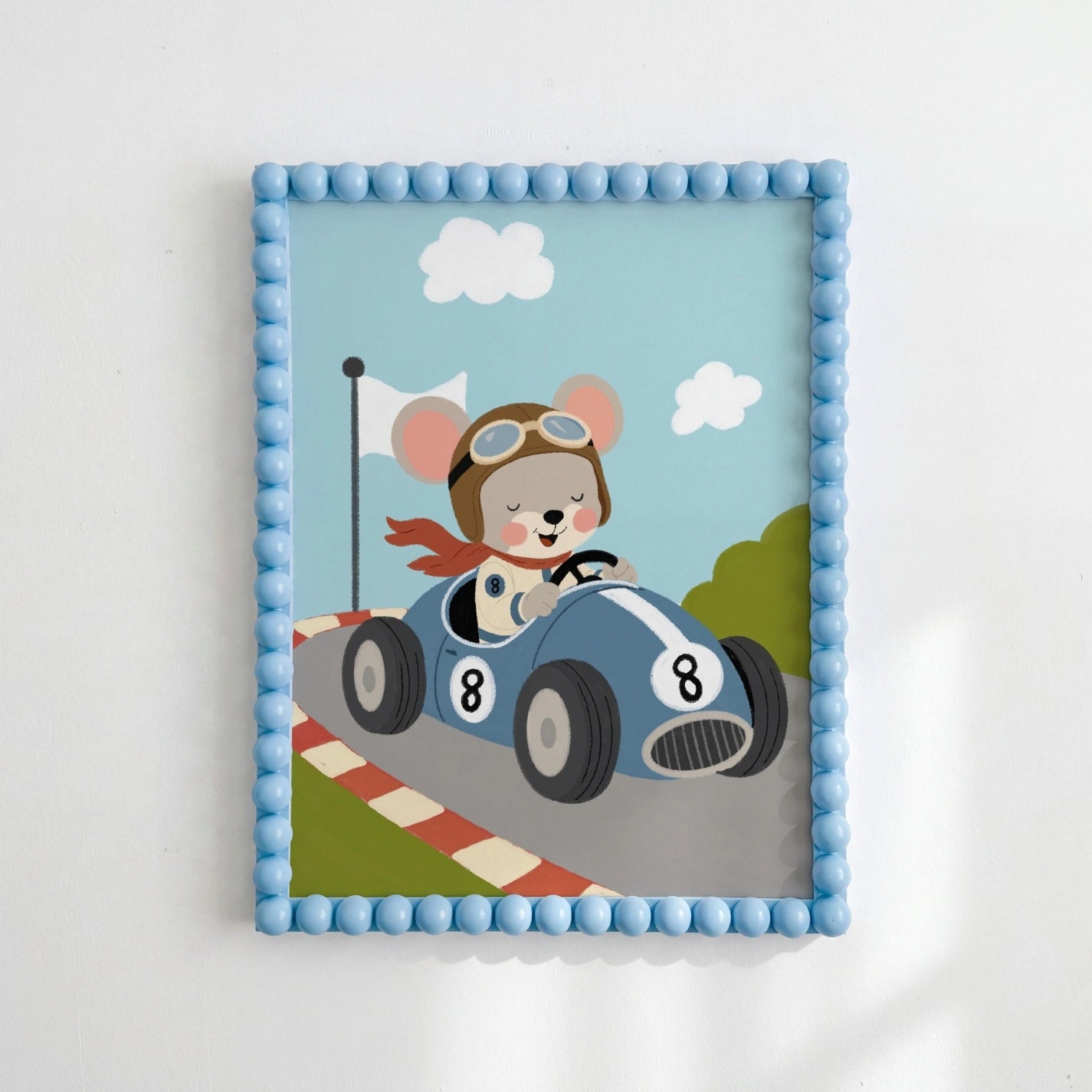 Race Car Mouse Nursery Print, Kids Sports Wall Art
