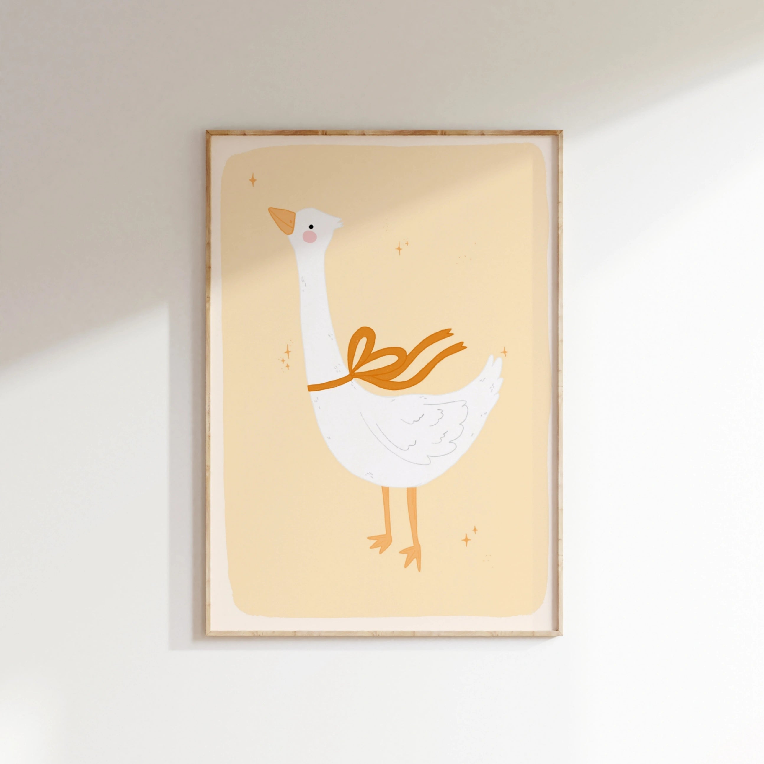 Goose Wall Art with Orange Bow - Whimsical Animal Print for Kids Room, Vintage Nursery Decor
