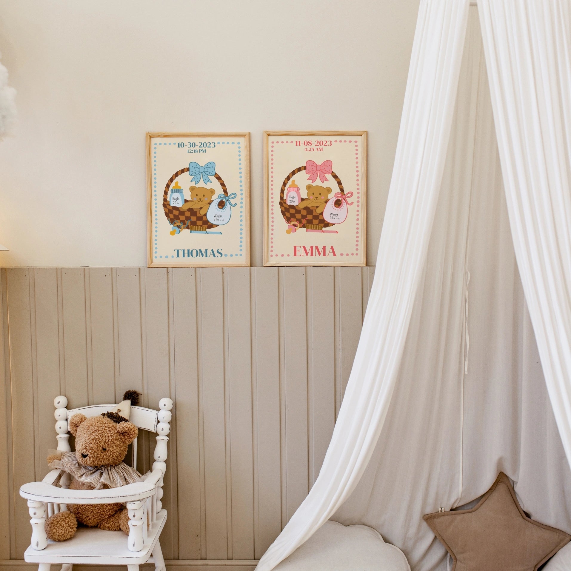 Décoration murale personnalisée pour chambre de bébé avec les statistiques de naissance