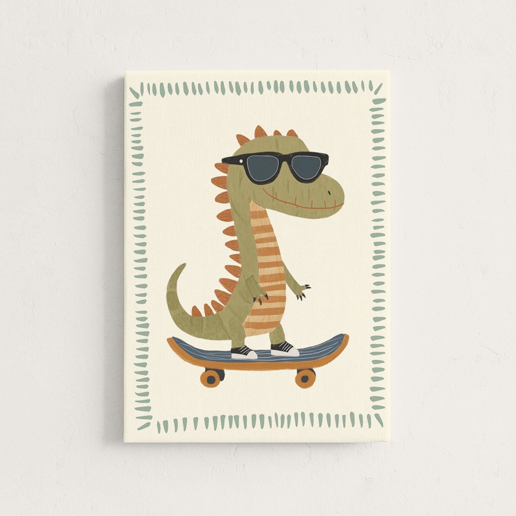 Cool Dinosaur Skateboard Nursery Canvas Print
