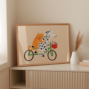 Cat and Dog on Bicycle – Nursery & kids wall art