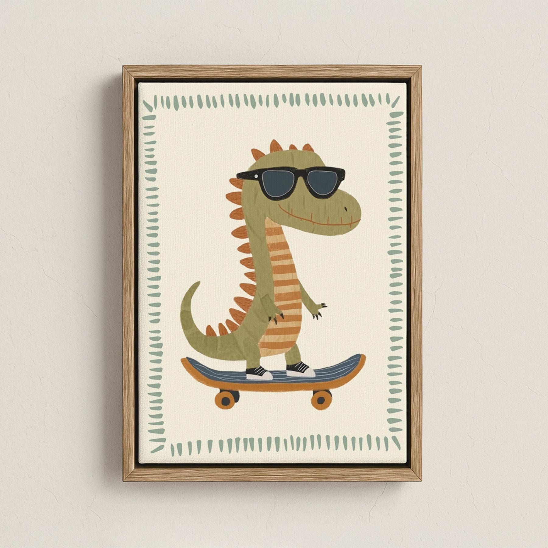 Cool Dinosaur Skateboard Nursery Canvas Print