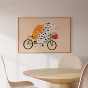 Cat and Dog on Bicycle – Nursery & kids wall art