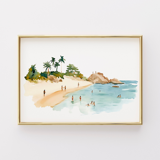 Tropical Beach Wall Art – Watercolor Summer Landscape Print