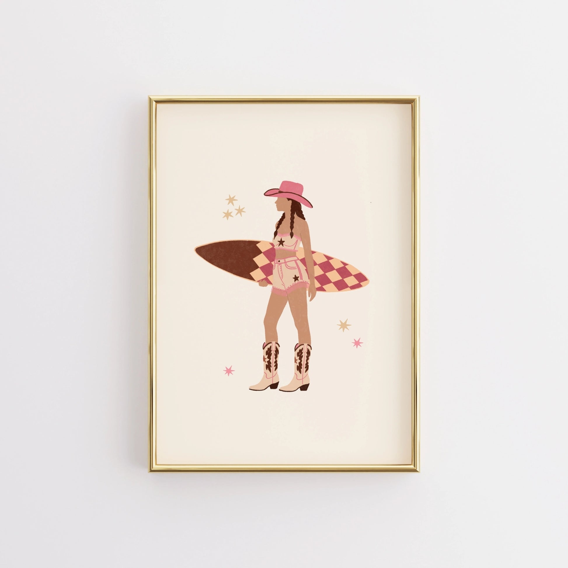 Arte murale costiera di cowgirl surfista